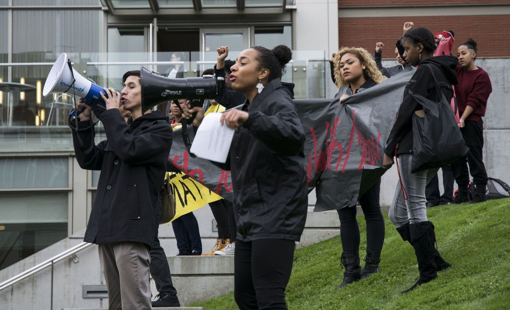 Organizers and members of SUs Black Student Union led rallying cheers to support the protestors at Missouri State