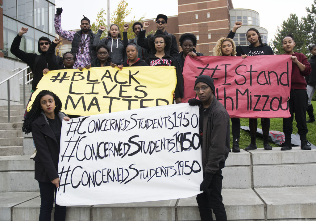 Members of SUs Black Student Union organized a stand in solidarity to support Missouri States group Concerned Students 1950 and the Black Lives Matter movement.