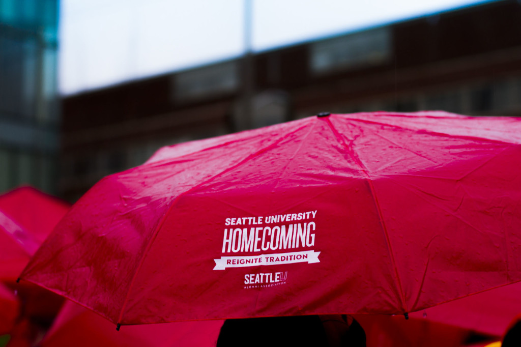 The Homecoming Umbrella Parade was held on Friday afternoon in front of the library, to pump up the crowd for the upcoming game.
