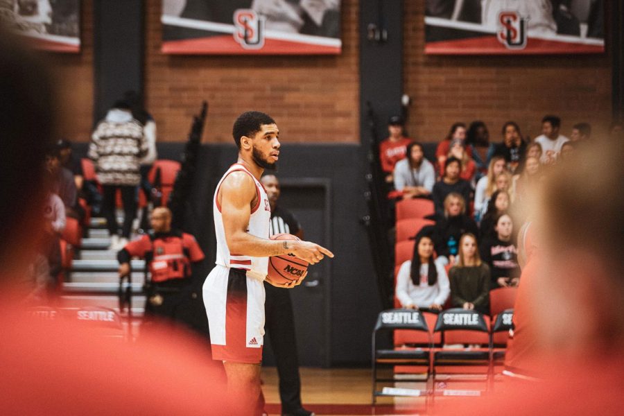 Terrell Brown led the Redhawks to their first win of the 2019-2020 school year during Tuesday’s matchup against St. Martin’s, October 22, 2019 | Javier Plascencia • The Spectator