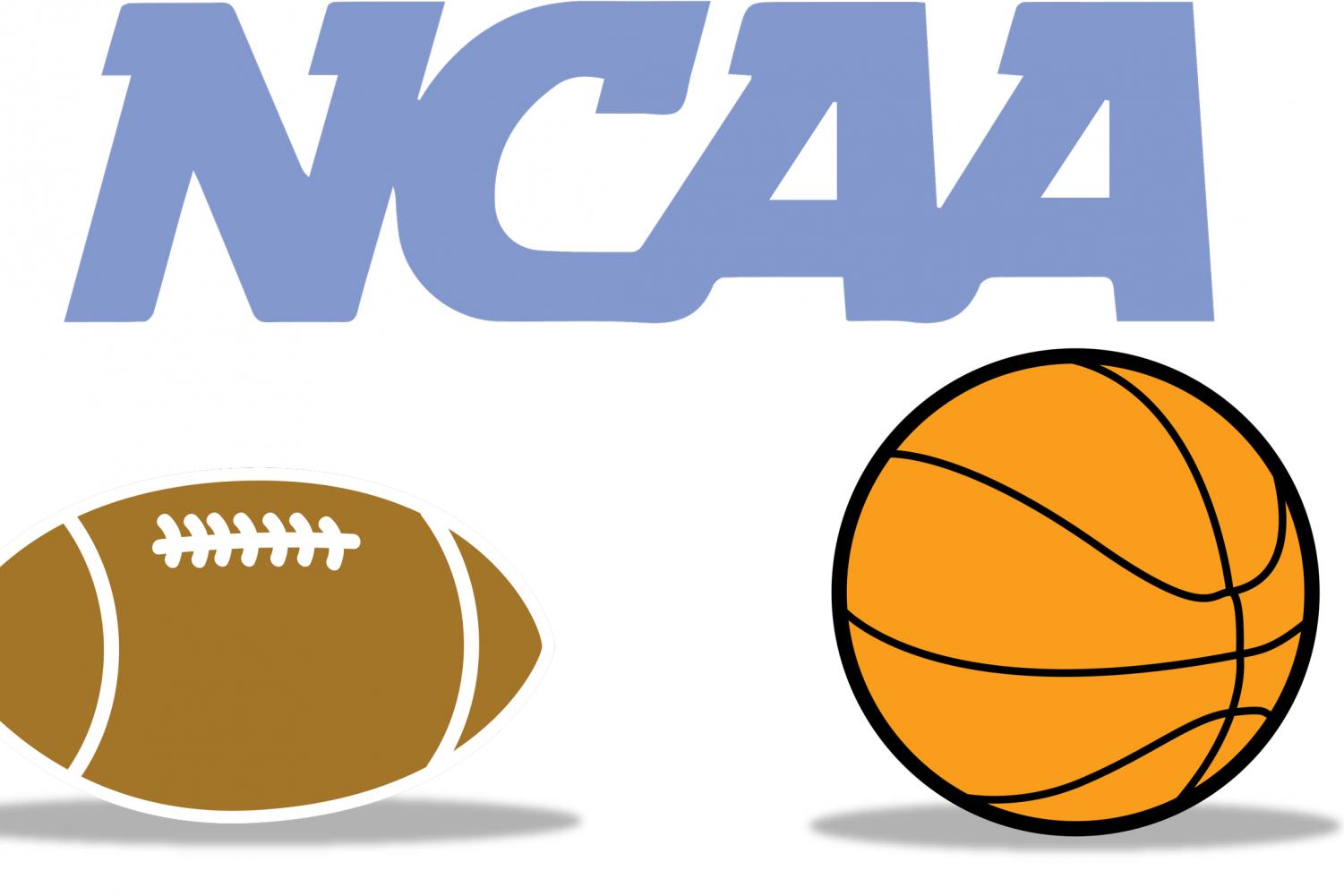 graphic of a football and basketball, with text above reading "NCAA"