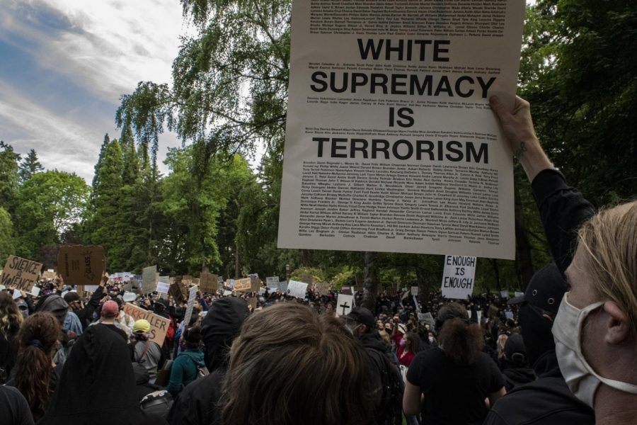 The protest began in Laurelhurst Park, Portland, Oregon. 
