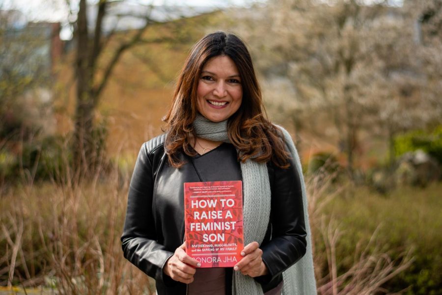 Dr. Jha with her book: 'How to Raise a Feminist Son.' 