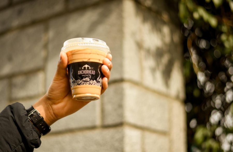A fresh iced latte from Anchorhead Coffee company. 