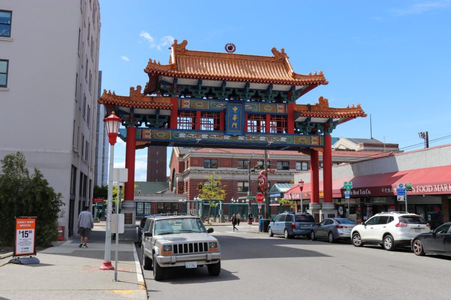 The Historic Chinatown Gate at the heart of Seattle’s Chinatown-International District, overlooking local businesses and existing rail stations. 