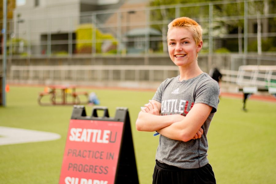 Mid-distance runner, Maya McCabe, before track practice at Seattle University. 