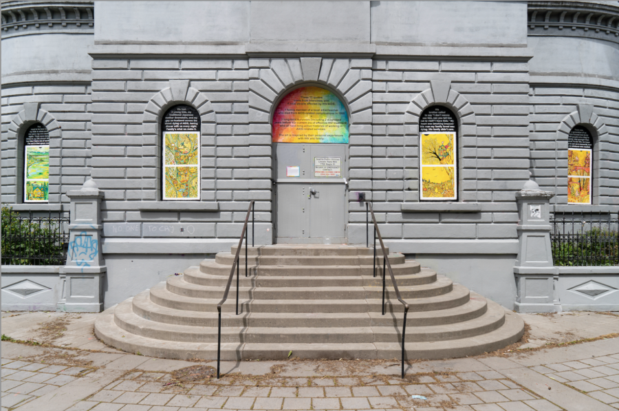 Temporary art installation in Cal Anderson by Clare Johnson celebrating pride and exploring the deep impact of HIV/AIDS. The instillation features symbolism, and quotes from four individuals about how their lives have been impacted by HIV AIDS. 