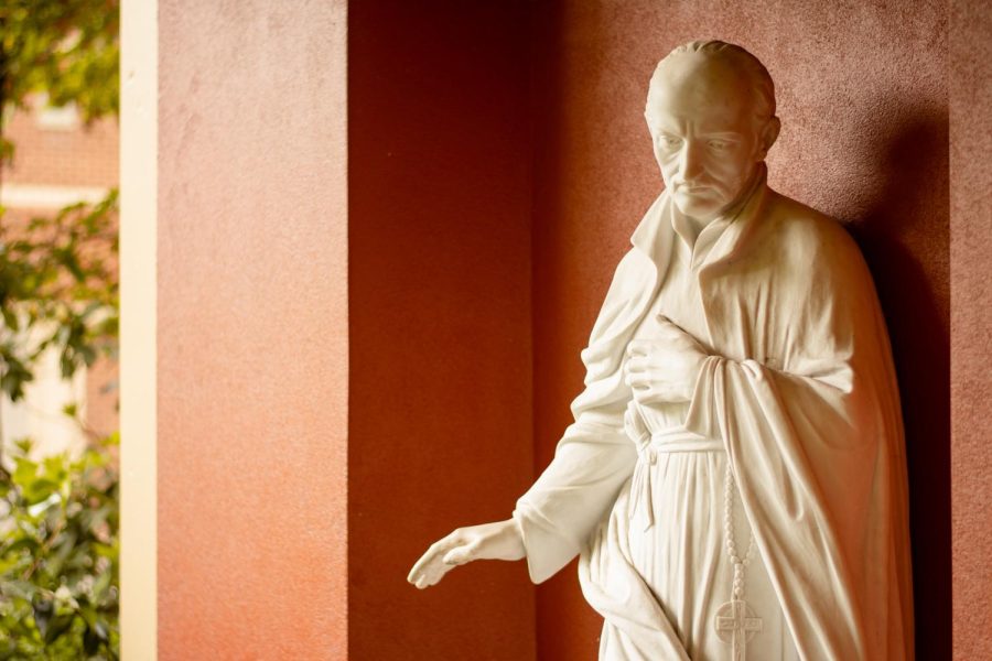 The statue of St. Ignatius, located on Seattle University campus. 