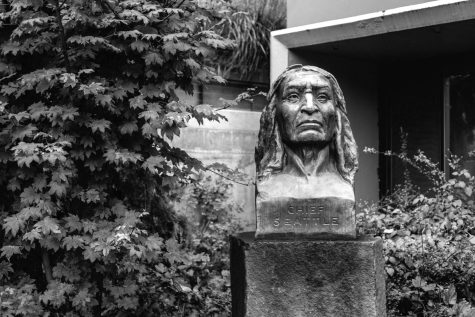 Chief Seattle outside the Indigenous Peoples Institute