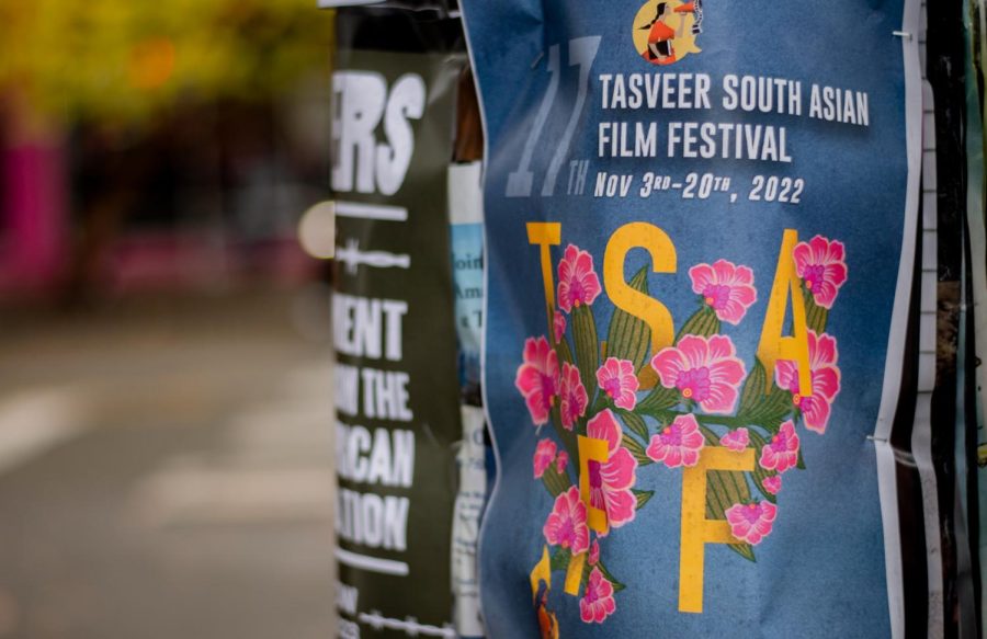 Poster highlighting the Tasveer South Asian Film Festival hung on East. Pike St. 