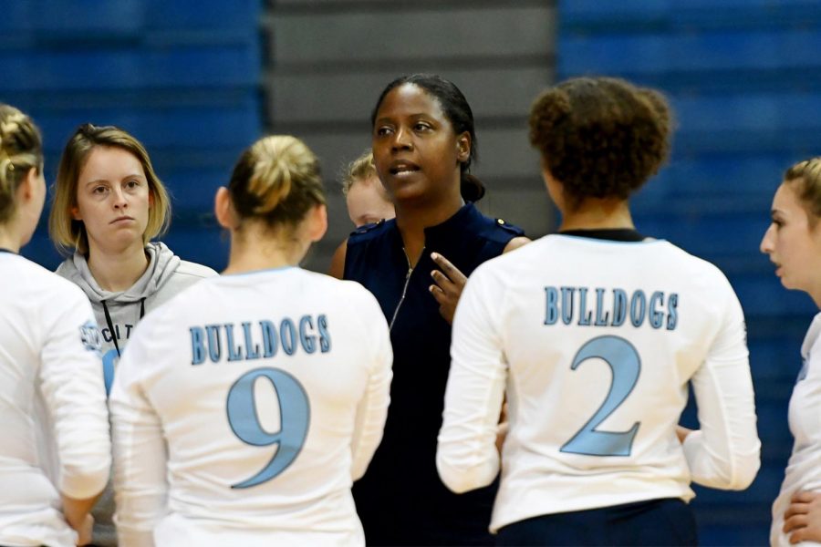 Seattle U Head Volleyball Coach Michelle Cole speaks with her previous team the Citadel Bulldogs. 