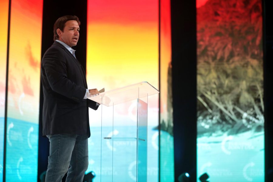 Governor Ron DeSantis speaking with attendees at the 2021 Student Action Summit hosted by Turning Point USA at the Tampa Convention Center in Tampa, Florida. Image courtesy of Gage Skidmore.