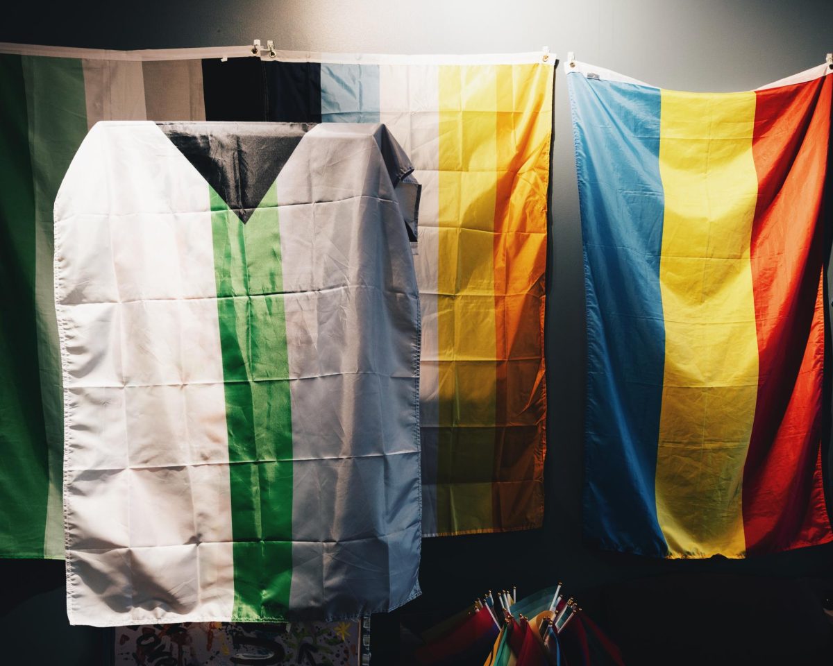 Pride flags presented on the wall