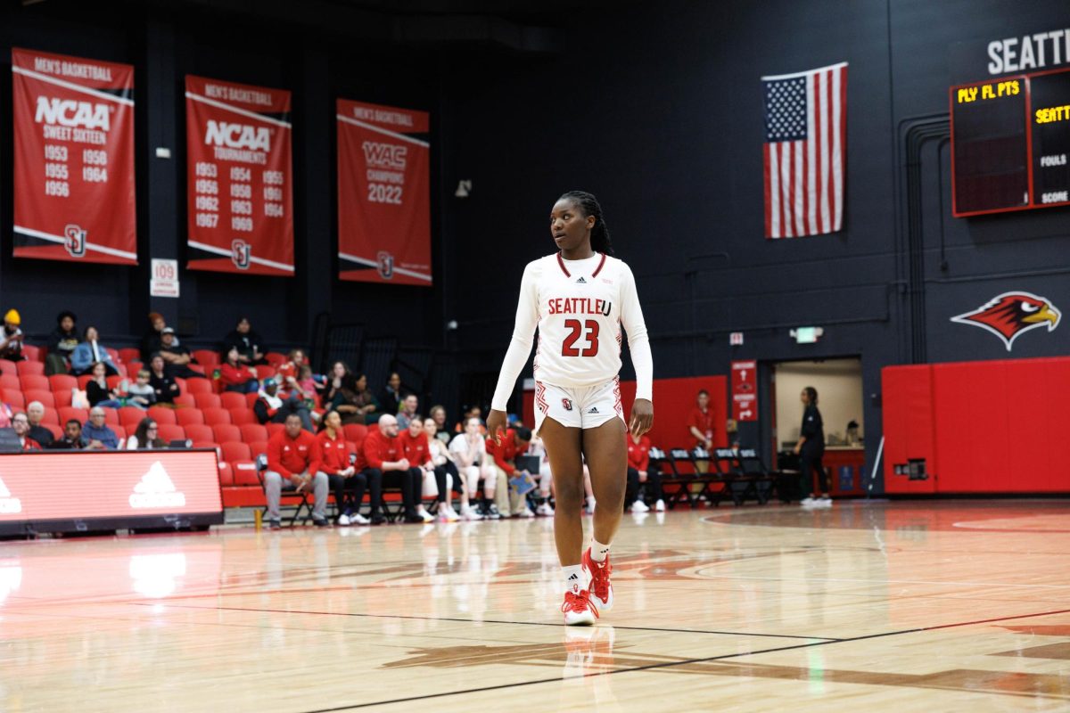 Candy Edokpaigbe taking getting set after a Redhawk timeout 