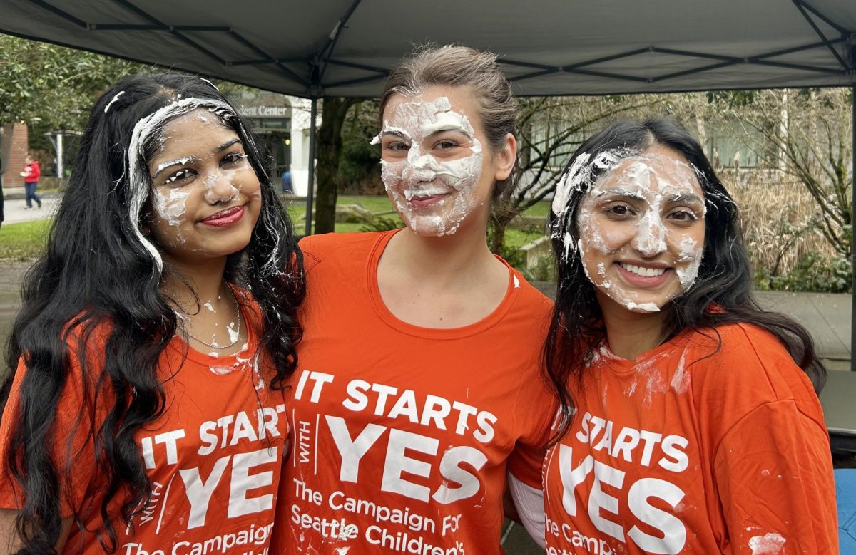 SASA co-presidents Tarunika Arun (left) and Angelina Joseph (right) pose with SGSU President Sophia Cofinas (middle).
