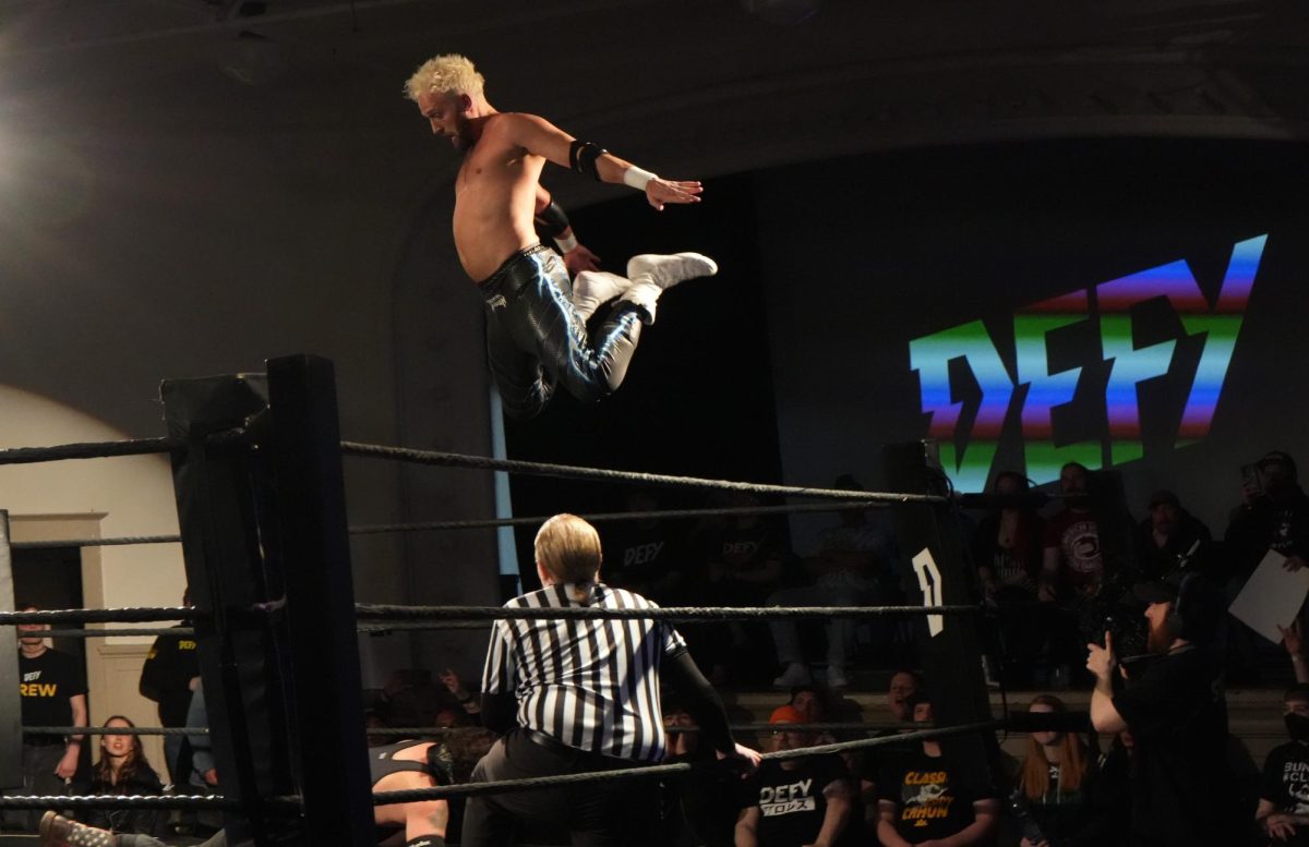 ELP flies from the top ropes.