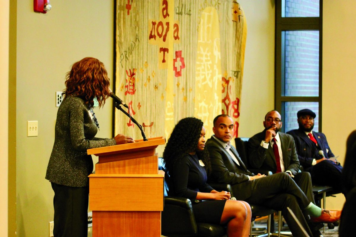  Dean of Student Life Kristin DiBiase addresses the participants and the crowd.