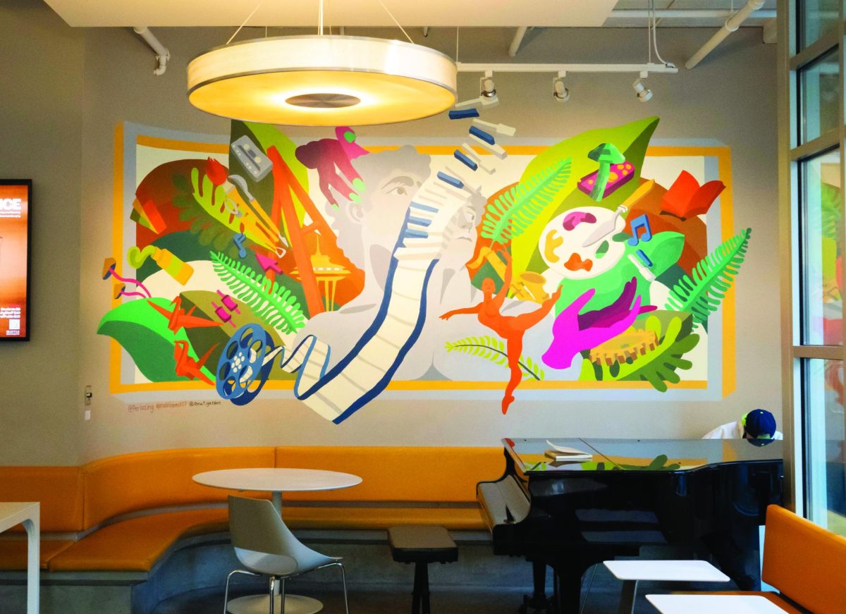 The mural painted by Cornish’s “Making Murals” class is located on the 2nd floor of CMCC.