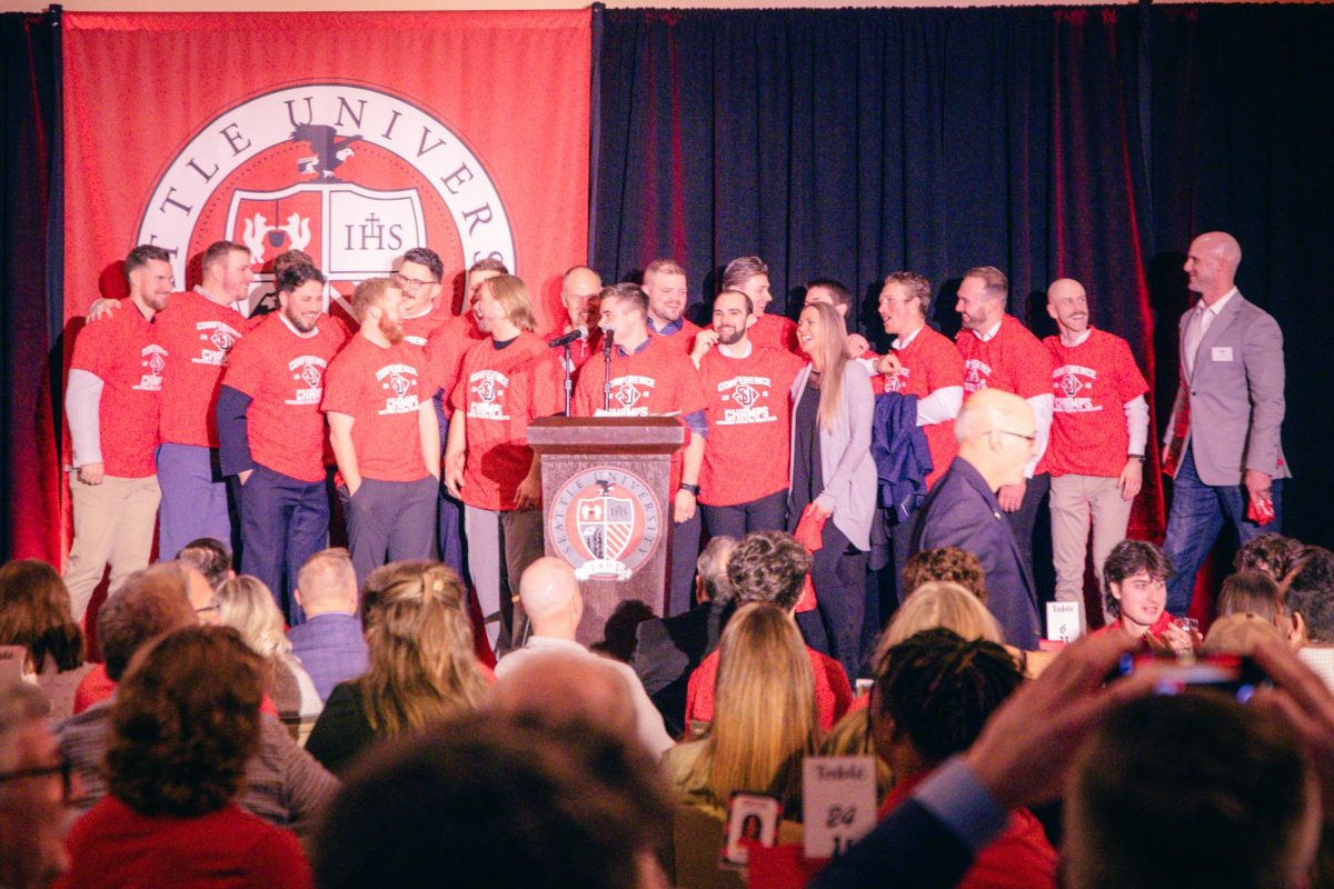 The 2016 WAC Champion team, one of the best teams in Seattle University history, line up for a photo.
