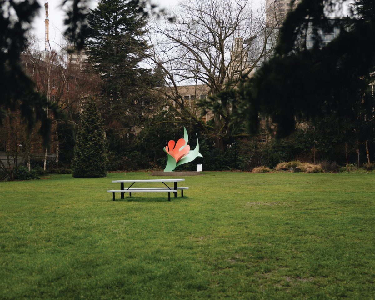 The tulip structure newly built on the Union Green.