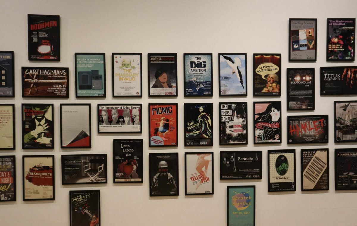 Framed posters of every single production the Lee Center for the Arts has done over the years.

